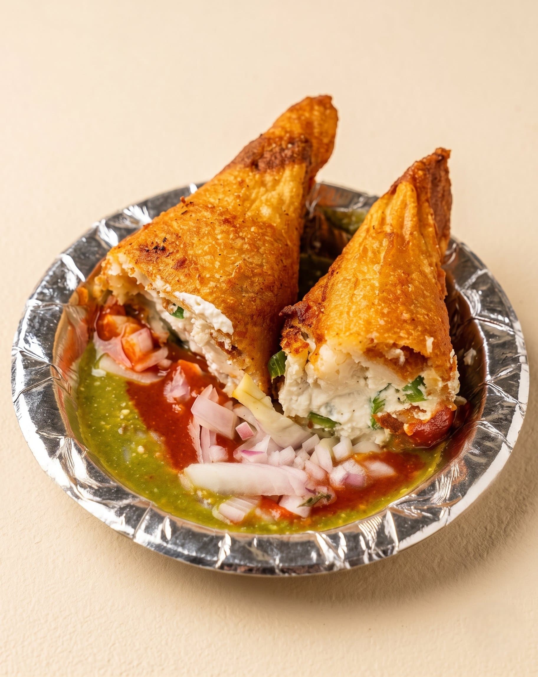Dahi Ke Sholay served with mint and tamarind chutneys at INA Market, Delhi